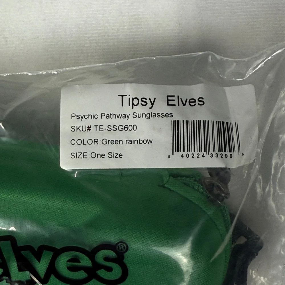 Tipsy Elves Psychic Pathway Sunglasses Green Rainbow Splatter TE-SSG600 New Case